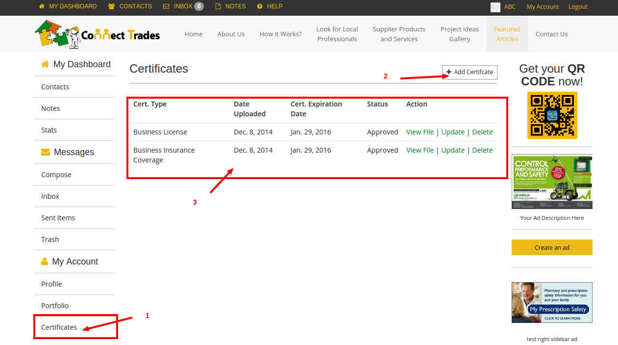 CT Certificates Page